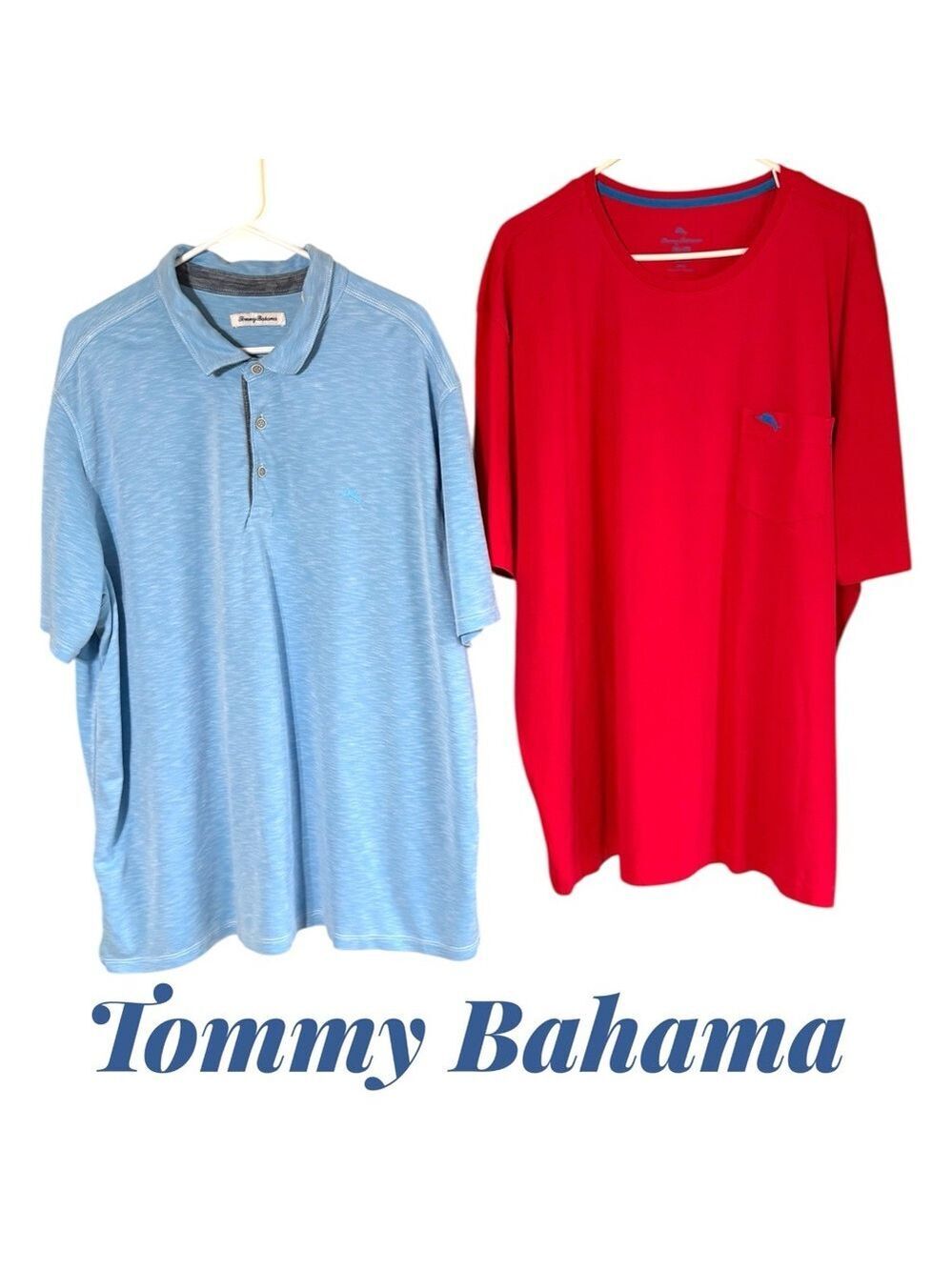 Tommy Bahama Light Blue Polo and Fuchsia Crew Neck Tee. 3XL Both are EUC!!!